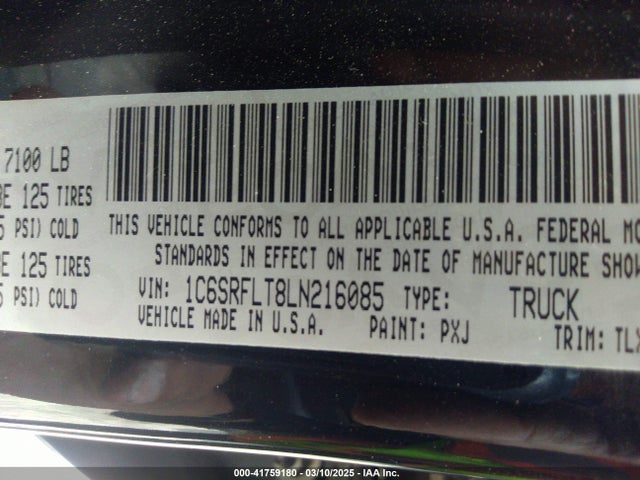 1C6SRFLT8LN216085 RAM 1500 Rebel  4x4 5'7 Box