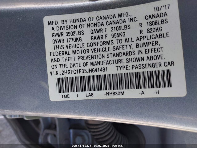 2HGFC1F35JH641491 Honda Civic Ex-t