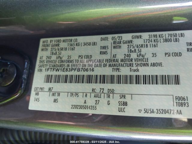 1FTFW1E83PFB70616 Ford F-150 Xlt