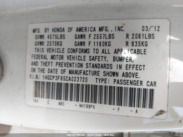 2012 HONDA ACCORD SDN 1HGCP3F85CA023720 Photo 8