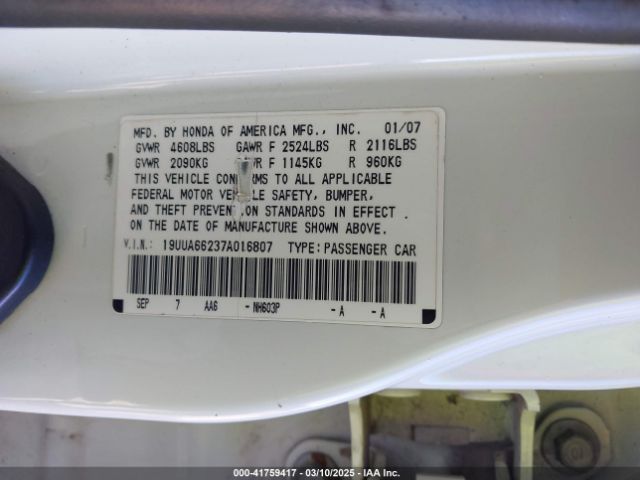 2007 ACURA TL 19UUA66237A016807 Photo 8