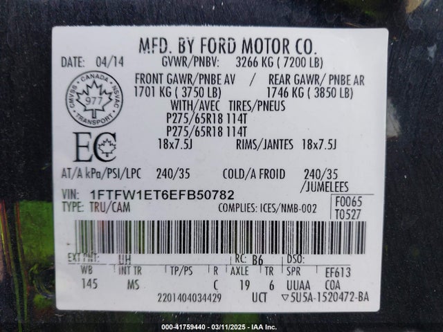 1FTFW1ET6EFB50782 Ford F-150 Xlt