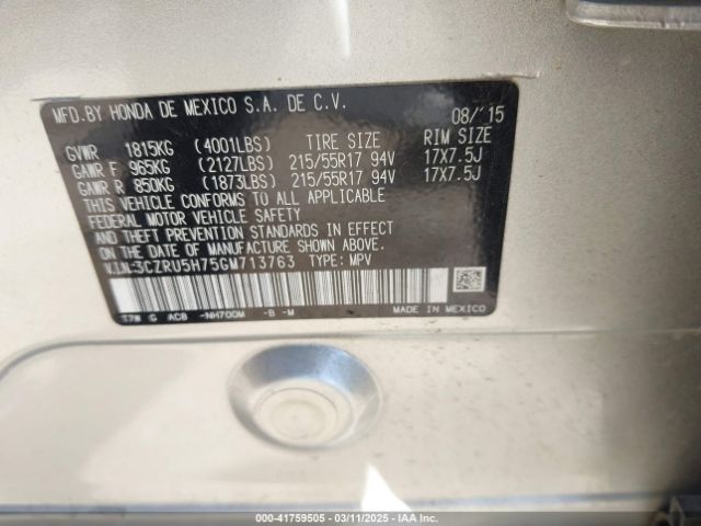 3CZRU5H75GM713763 Honda Hr-v Ex-l
