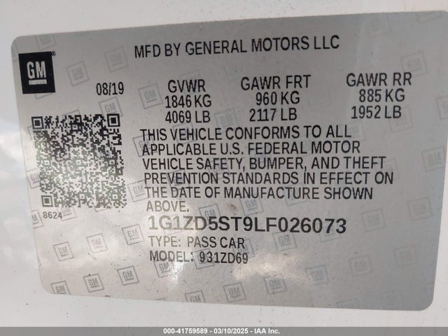1G1ZD5ST9LF026073 Chevrolet Malibu Fwd Lt