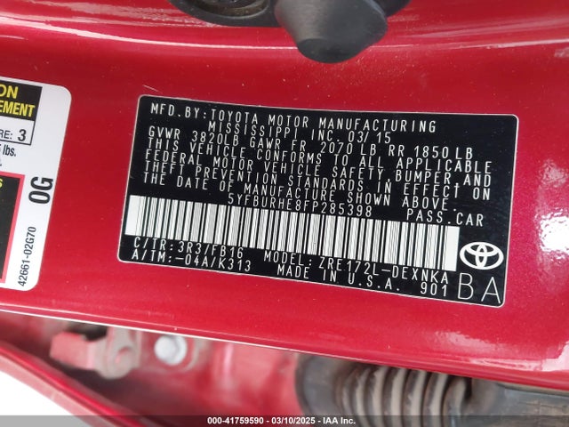 Toyota COROLLA LE 2015 5YFBURHE8FP285398 Image 9
