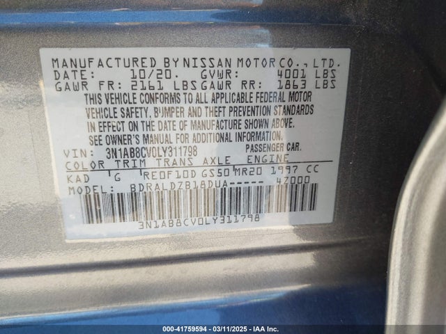 3N1AB8CV0LY311798 Nissan Sentra Sv Xtronic Cvt