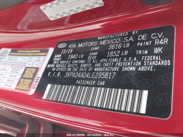3KPA24AD4LE295817 KIA RIO S