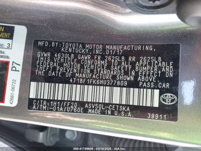 4T1BF1FK6HU377809 Toyota CAMRY SE