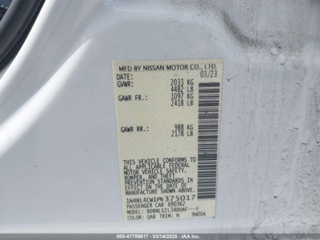 1N4BL4CW1PN375017 Nissan Altima Sr Intelligent Awd
