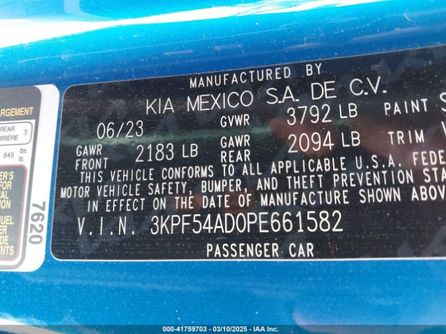3KPF54AD0PE661582 KIA Forte Gt-line