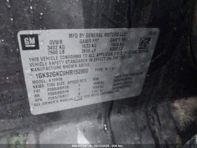 1GKS2GKC9HR152969 GMC Yukon Xl Slt