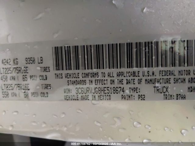 3C6URVJG8HE518674 RAM Promaster 3500 Cargo Van High Roof 159 Wb Ext