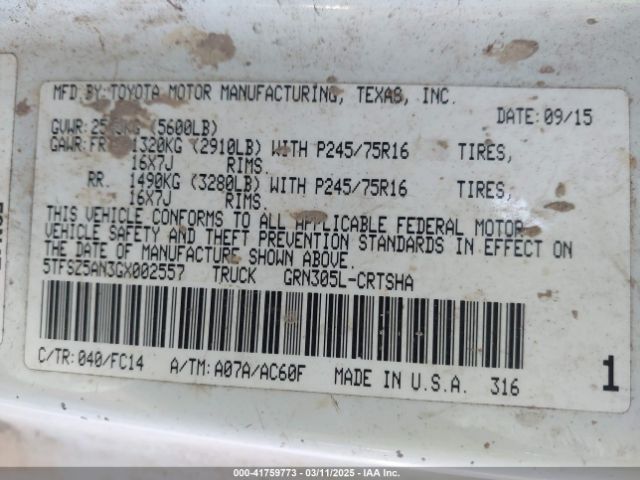 5TFSZ5AN3GX002557 Toyota Tacoma Sr5 V6