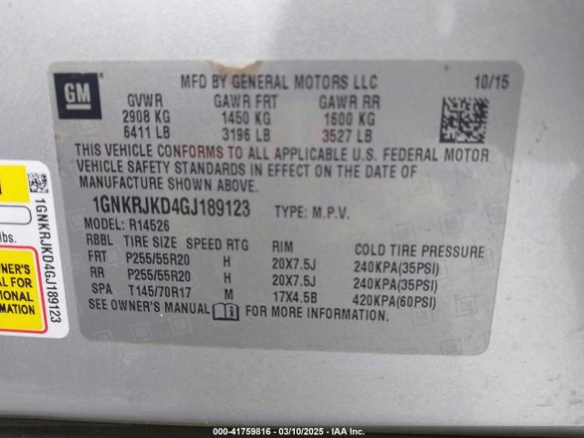 1GNKRJKD4GJ189123 Chevrolet Traverse Ltz