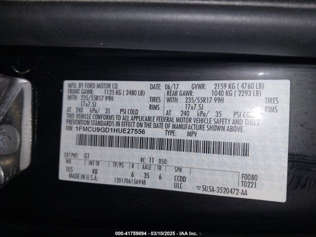1FMCU9GD1HUE27556 Ford ESCAPE SE