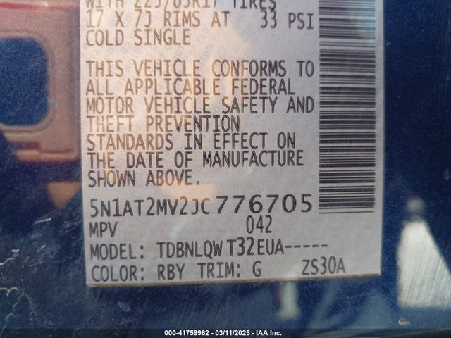 Nissan ROGUE SV 2018 5N1AT2MV2JC776705 Image 9