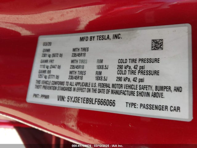2020 TESLA MODEL 3 5YJ3E1EB9LF666066 Photo 8