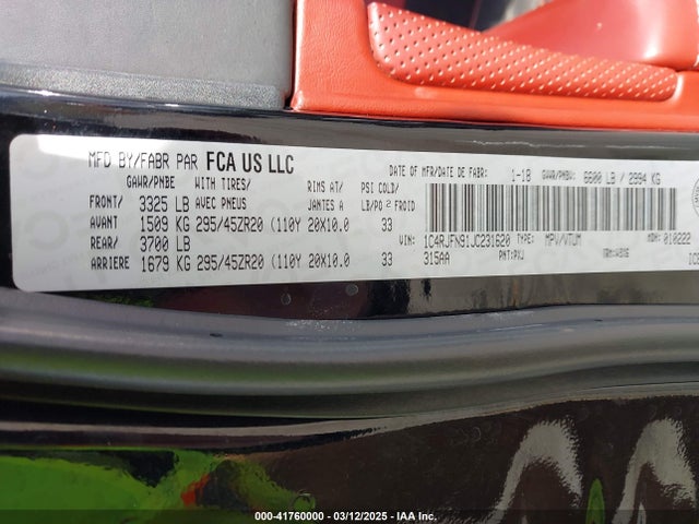 1C4RJFN91JC231620 Jeep Grand Cherokee Trackhawk