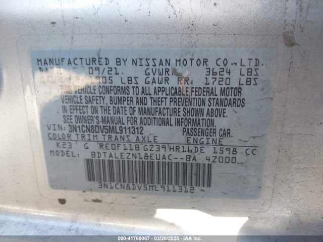 Nissan Versa S Xtronic Cvt 2021 3N1CN8DV5ML911312 Image 9
