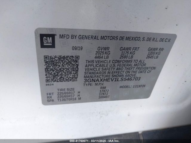 3GNAXHEV1LS546703 Chevrolet Equinox Fwd Ls