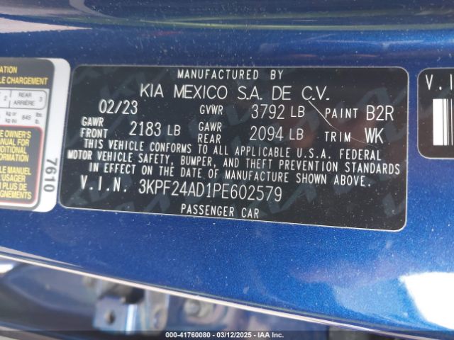 3KPF24AD1PE602579 KIA Forte Lxs