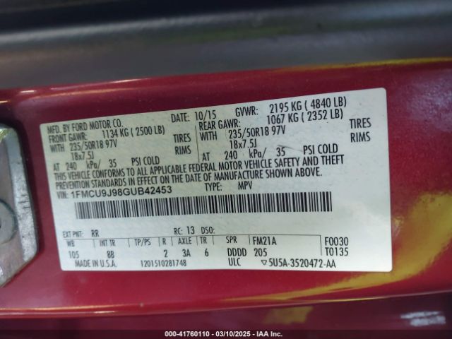1FMCU9J98GUB42453 Ford Escape Titanium