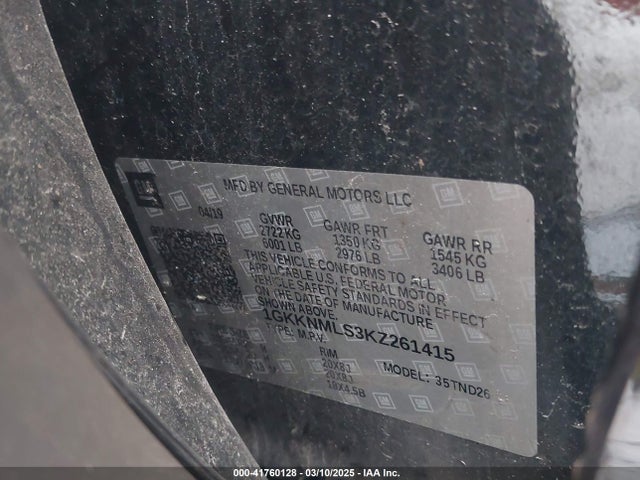 1GKKNMLS3KZ261415 GMC Acadia Slt-1