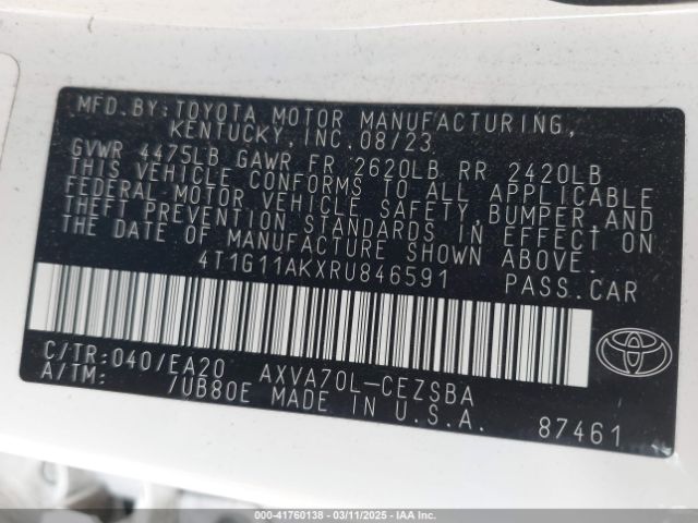 2024 TOYOTA CAMRY 4T1G11AKXRU846591 Photo 8