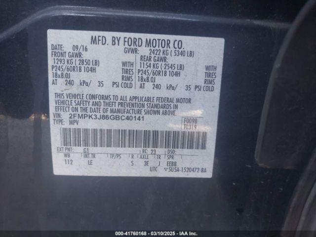 2FMPK3J86GBC40141 Ford EDGE SEL