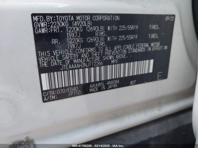 JTEAAAAH3NJ112266 Toyota Venza Xle