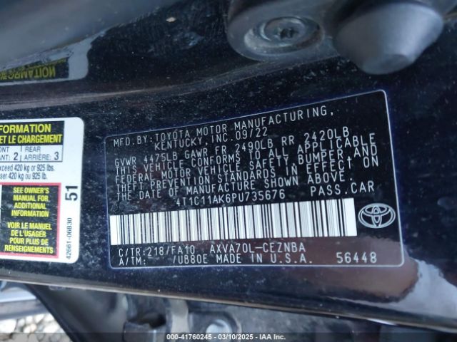 4T1C11AK6PU735676 Toyota CAMRY LE