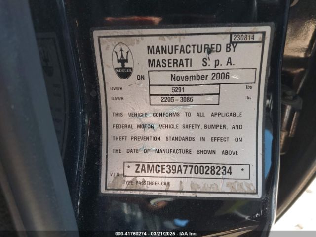 2007 MASERATI QUATTROPORTE ZAMCE39A770028234 Photo 8