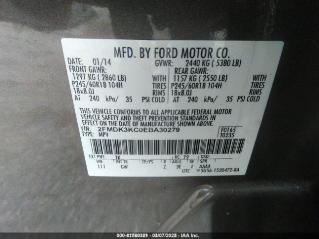 2FMDK3KC0EBA30279 Ford Edge Limited