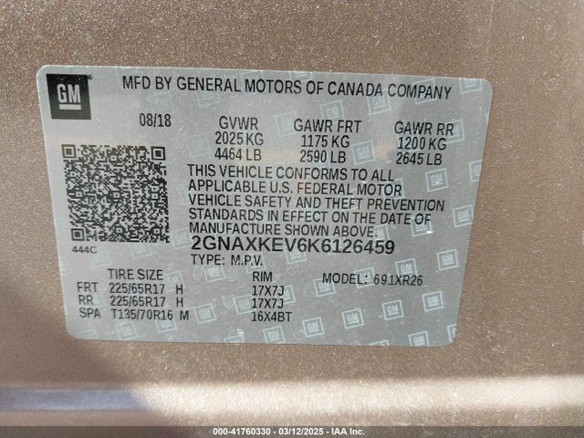 Chevrolet EQUINOX LT 2019 2GNAXKEV6K6126459 Image 9