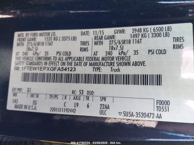 Ford F-150 Lariat 2016 1FTEW1EPXGFA54123 Image 9