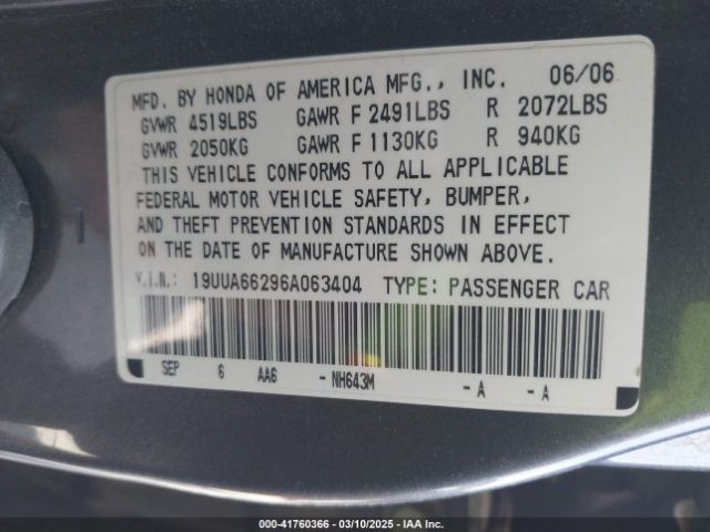 2006 ACURA TL 19UUA66296A063404 Photo 8