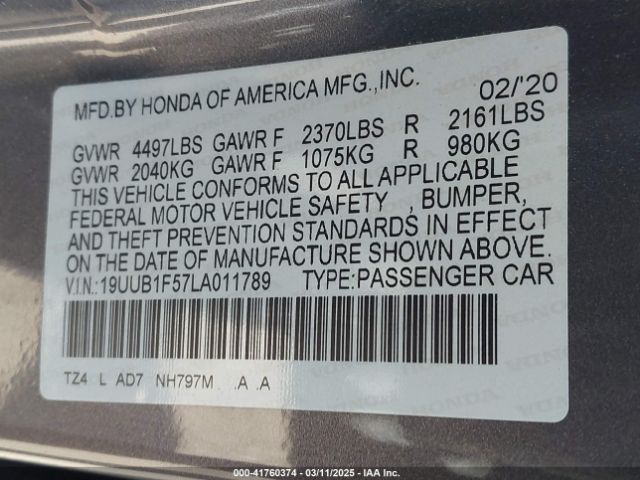 19UUB1F57LA011789 Acura Tlx Tech Package
