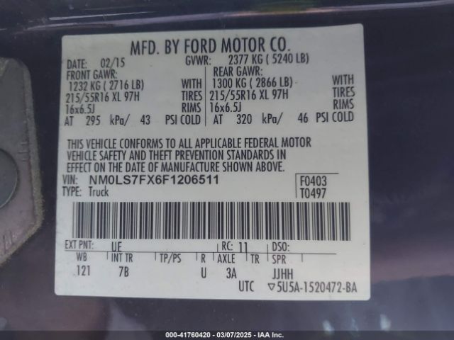 NM0LS7FX6F1206511 Ford Transit Connect Xlt