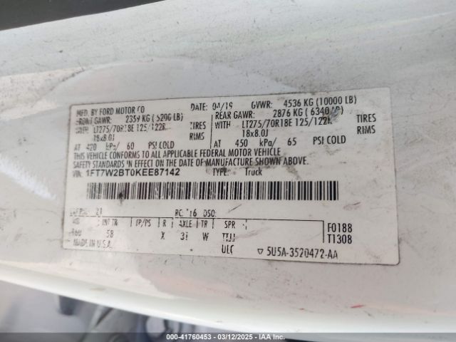 1FT7W2BT0KEE87142 Ford F-250 Lariat