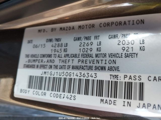 JM1GJ1U50G1436343 Mazda Mazda6 I Sport