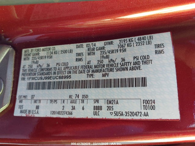 Ford Escape Titanium 2014 1FMCU9J99EUC68995 Image 9