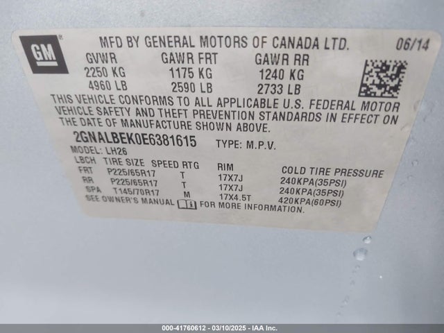 2GNALBEK0E6381615 Chevrolet EQUINOX 1LT