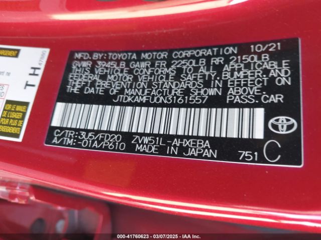 JTDKAMFU0N3161557 Toyota Prius Le