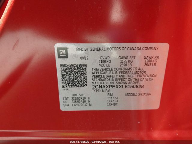 2GNAXPEXXL6150828 Chevrolet Equinox Fwd Premier 2.0l Turbo