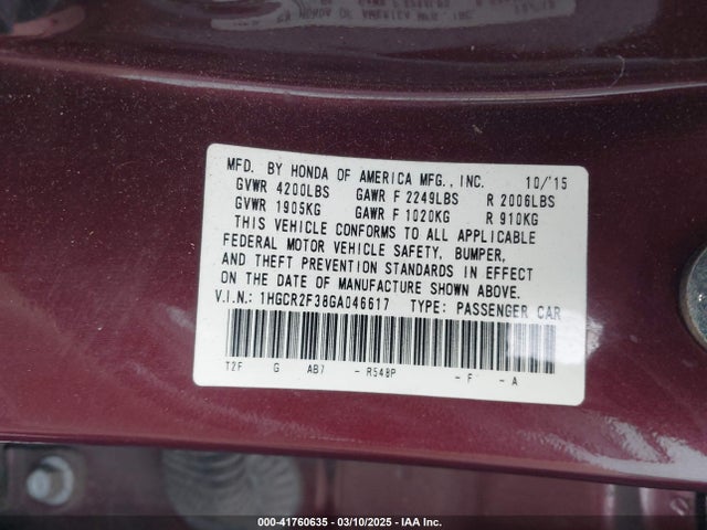 1HGCR2F38GA046617 Honda ACCORD LX