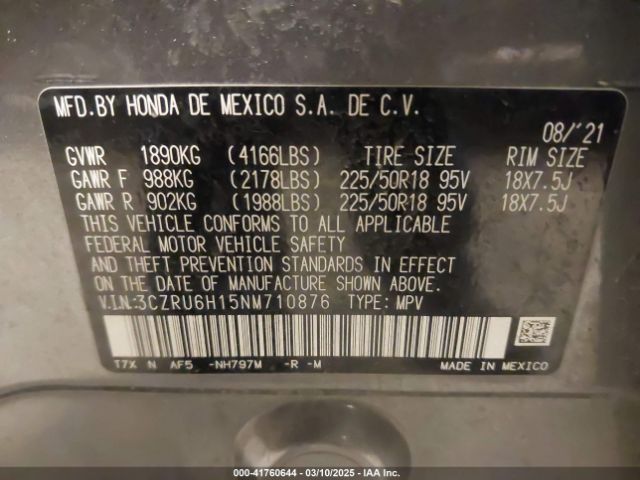 3CZRU6H15NM710876 Honda Hr-v Awd Sport