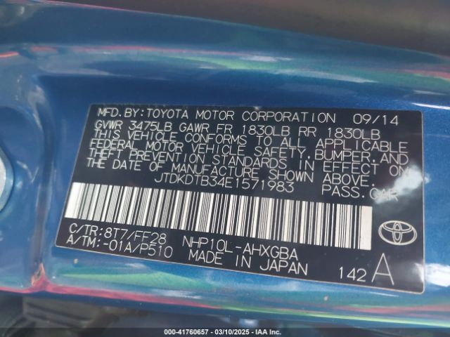 JTDKDTB34E1571983 Toyota Prius C Three