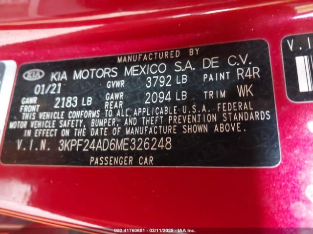 3KPF24AD6ME326248 KIA Forte Lxs