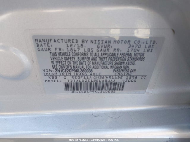 Nissan Versa Note Sv 2019 3N1CE2CP9KL360038 Image 9