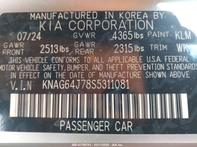 KNAG64J78S5311081 KIA K5 Gt-line